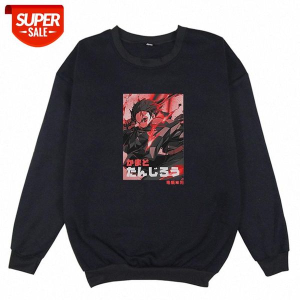 anime demon slayer blade plus velvet round neck pullover sweater loose #bq2u, Black