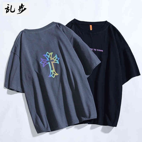 short t-shirt reflective 2021 cross summer colorful sleeve korean loose female student couple fashion, White
short t-shirt reflective 2021 cross summer colorful sleeve korean loose female student couple fashion, White