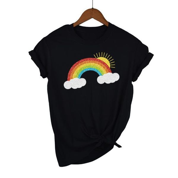 women's t-shirt cool streetwear female black rainbow and cloud print harajuku women summer cotton t shirt, White
women's t-shirt cool streetwear female black rainbow and cloud print harajuku women summer cotton t shirt, White