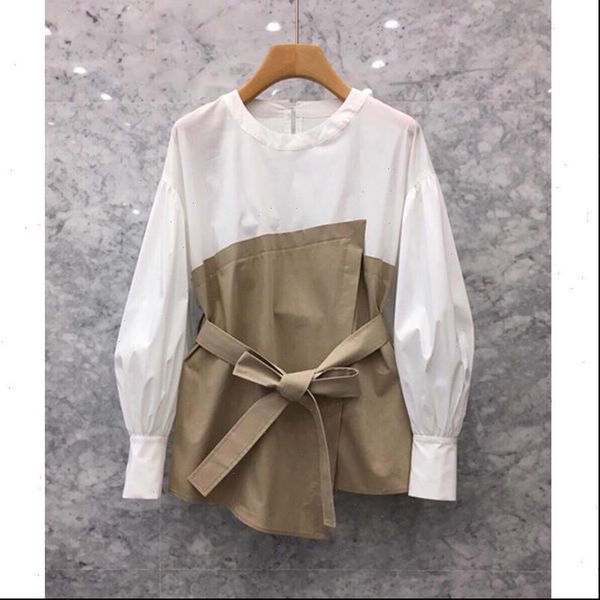 south korea autumn personality womens blouses stitching fake two long sleeved han fan loose waist tide, White 
south korea autumn personality womens blouses stitching fake two long sleeved han fan loose waist tide, White