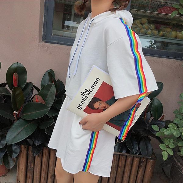 two piece dress summer fashion women rainbow striped short-sleeved hooded lacing female t-shirt + pockets shorts two-piece cy209, White
two piece dress summer fashion women rainbow striped short-sleeved hooded lacing female t-shirt + pockets shorts two-piece cy209, White