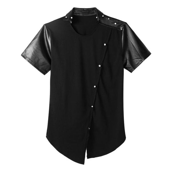 bras sets summer men exotic black costumes oblique button decor patchwork t-shirt faux leather short sleeve turn-down collar slit hem, Red;black
bras sets summer men exotic black costumes oblique button decor patchwork t-shirt faux leather short sleeve turn-down collar slit hem, Red;black