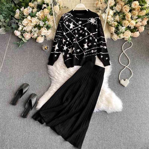 fashion spring women suits star pattern loose pullover sweater + knitted skirt suit sets two piece 210514, White
fashion spring women suits star pattern loose pullover sweater + knitted skirt suit sets two piece 210514, White