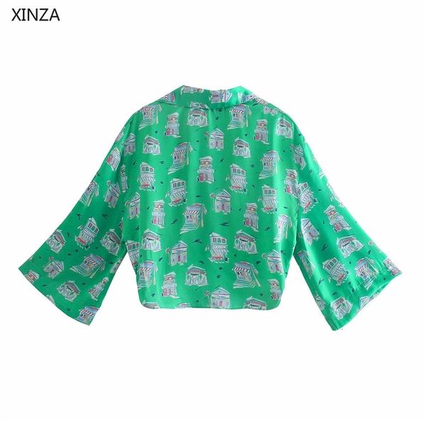 women's blouses & shirts women knotted print cropped shirt long sleeve asymmetric hem green feminine chic loose summer mujer, White
women's blouses & shirts women knotted print cropped shirt long sleeve asymmetric hem green feminine chic loose summer mujer, White