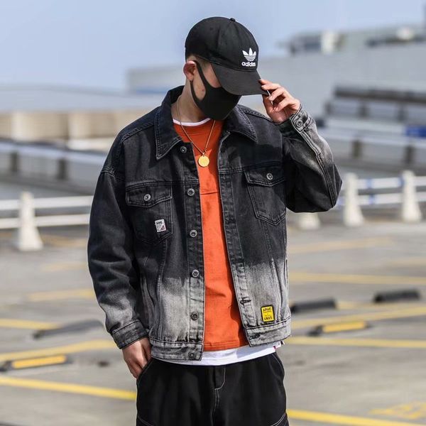 denim men's 2021 autumn gradient ins denim et hip hop loose trend, Black;brown 
denim men's 2021 autumn gradient ins denim et hip hop loose trend, Black;brown