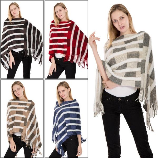 scarves autumn and winter two-color knit shawl, tassel pullover cape, Blue;gray
scarves autumn and winter two-color knit shawl, tassel pullover cape, Blue;gray