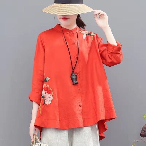 women's blouses & shirts spring summer women loose long sleeve o-neck blouse single breasted floral embroidery cotton linen casual, White
women's blouses & shirts spring summer women loose long sleeve o-neck blouse single breasted floral embroidery cotton linen casual, White