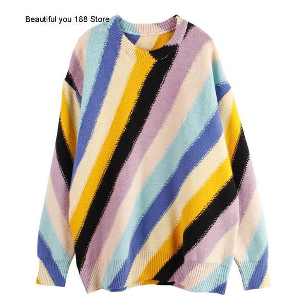 women's sweaters blue purple colorful striped sweater loose and lazy mohair for men women in early autumn 2021, White;black
women's sweaters blue purple colorful striped sweater loose and lazy mohair for men women in early autumn 2021, White;black