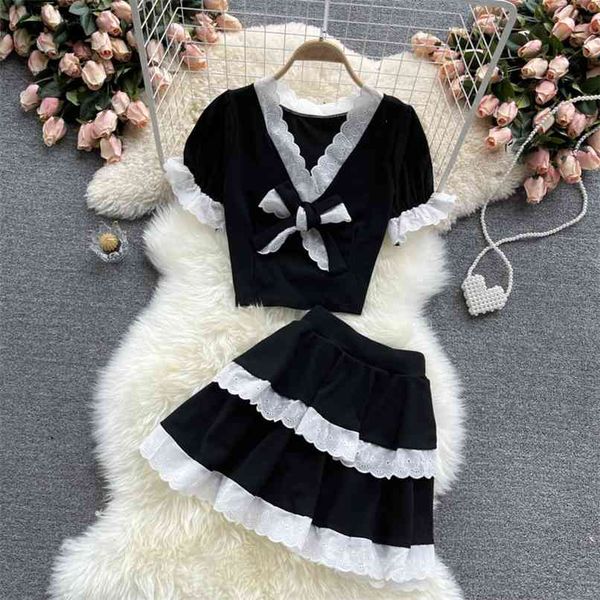 japanese style lace ruffles trim skirt suits sweet bow v-neck cropped and mini mermaid two-piece set female 210602, White
japanese style lace ruffles trim skirt suits sweet bow v-neck cropped and mini mermaid two-piece set female 210602, White