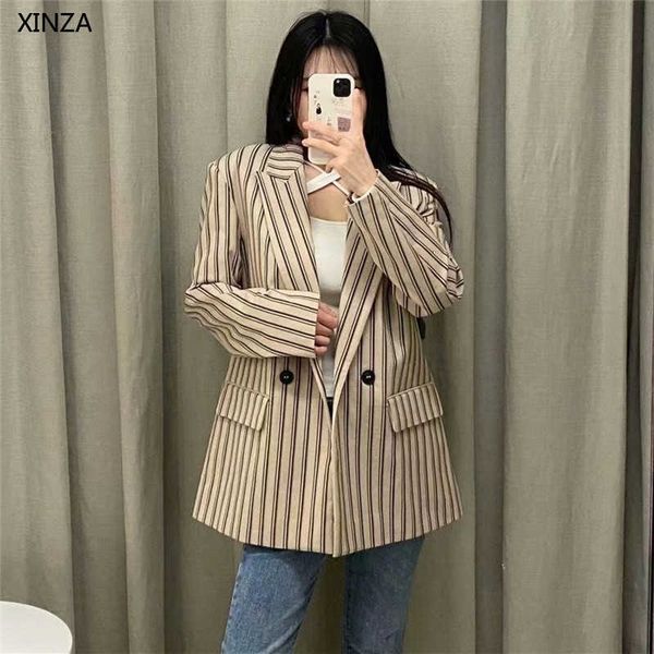 women's wool & blends blazer women oversized striped vintage long sleeve double breasted office lady s coat woman loose outerwear, Black
women's wool & blends blazer women oversized striped vintage long sleeve double breasted office lady s coat woman loose outerwear, Black