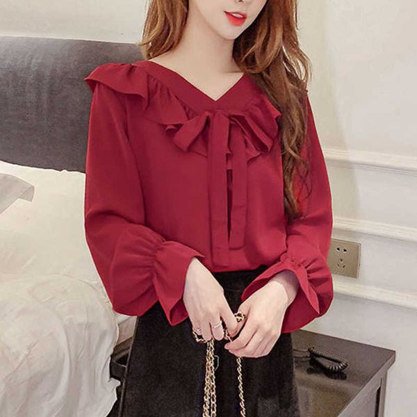 women's spring autumn style chiffon blouses shirt lantern sleeve v-neck ruffle bow elegant loose df3943 210609, White
women's spring autumn style chiffon blouses shirt lantern sleeve v-neck ruffle bow elegant loose df3943 210609, White