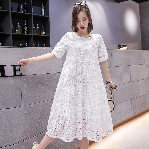 summer hollow out loose maternity cotton dress short sleeve o-neck pregnant women white with liner princess dresses
summer hollow out loose maternity cotton dress short sleeve o-neck pregnant women white with liner princess dresses