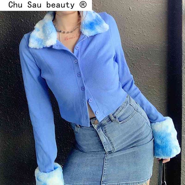 autumn blue cardigans women tie dye fur collar korean knitted crop fashion single-breasted sweaters female 210508, White
autumn blue cardigans women tie dye fur collar korean knitted crop fashion single-breasted sweaters female 210508, White