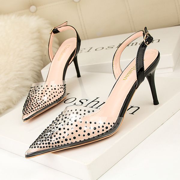 simple pointed shallow high heels transparent diamond fashion sandals thin heel hollow women's shoes, Black
simple pointed shallow high heels transparent diamond fashion sandals thin heel hollow women's shoes, Black