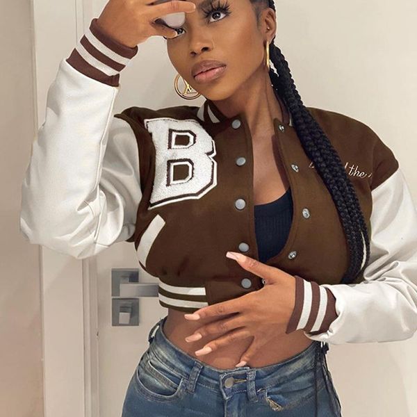 women's jackets 2021 patchwork crop jacket women autumn winter letter casual varsity y2k fashion baseball coat short outwear yuqung, Black;brown
women's jackets 2021 patchwork crop jacket women autumn winter letter casual varsity y2k fashion baseball coat short outwear yuqung, Black;brown
