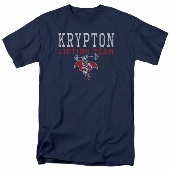 Superman Krypton Lifting T Shirt Mens Licensed DC Comics Tee Navy, White;black