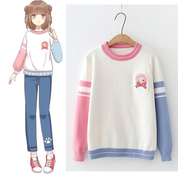 women's sweaters cartoon embroidery harakuju women knitted pullover 2021 winter long sleeve o-neck casual sweet style ladies cute top, White;black
women's sweaters cartoon embroidery harakuju women knitted pullover 2021 winter long sleeve o-neck casual sweet style ladies cute top, White;black