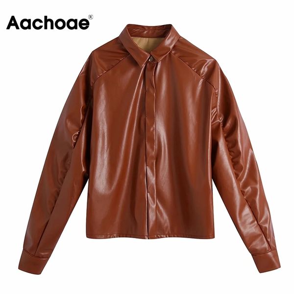 aachoae vintage brown faux leather blouse women long sleeve streetwear pu turn down collar ladies tunic shirts 210413, White
aachoae vintage brown faux leather blouse women long sleeve streetwear pu turn down collar ladies tunic shirts 210413, White