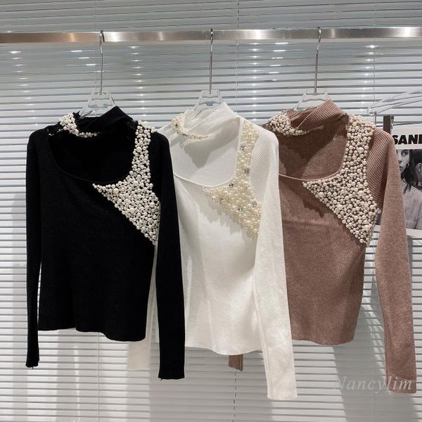 women's sweaters nancylim 2021 winter pearl beaded design low-cut hollow collar elegant lady knitwear small bacin shirt top, White;black
women's sweaters nancylim 2021 winter pearl beaded design low-cut hollow collar elegant lady knitwear small bacin shirt top, White;black