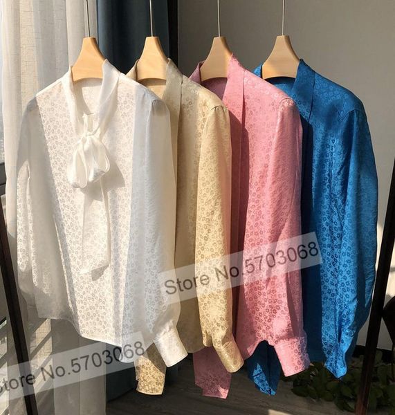 women's blouses & shirts 7evening ladies 100% silk satin long sleeve ribbon bow ties jacquard shirt - white/pink/blue/champagne top
women's blouses & shirts 7evening ladies 100% silk satin long sleeve ribbon bow ties jacquard shirt - white/pink/blue/champagne top