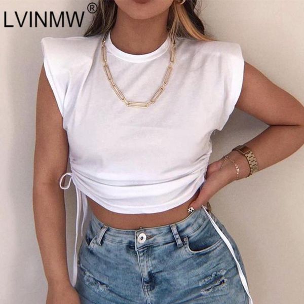 women's t-shirt lvinmw crew neck short sleeve casual slim lace up tees solid irregular basic summer trim woman t shirts padded shirring, White
women's t-shirt lvinmw crew neck short sleeve casual slim lace up tees solid irregular basic summer trim woman t shirts padded shirring, White