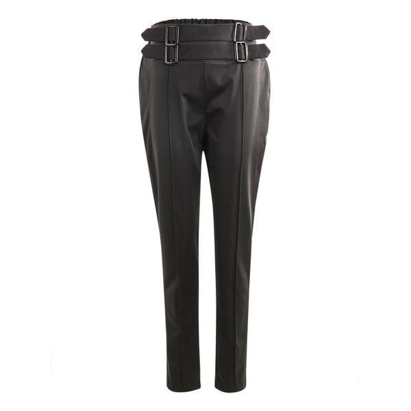 women's pants & capris trendy high waist solid color skinny trousers with buckle belts women stretchy leggings, Black;white 
women's pants & capris trendy high waist solid color skinny trousers with buckle belts women stretchy leggings, Black;white