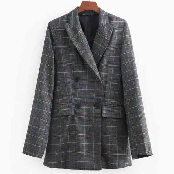 women plaid blazer spring notched double breasted casual coat female blazers 210602, White;black
women plaid blazer spring notched double breasted casual coat female blazers 210602, White;black
