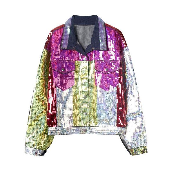 women's jackets sequined jacket female 2021 autumn loose long-sleeved personality trend student thin section, Black;brown
women's jackets sequined jacket female 2021 autumn loose long-sleeved personality trend student thin section, Black;brown