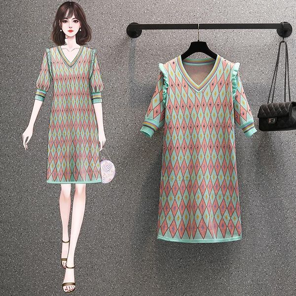 casual dresses summer beading rhombus lattice stitching knitted dress for women v-neck ruffles short sleeve loose sweater, Black;gray
casual dresses summer beading rhombus lattice stitching knitted dress for women v-neck ruffles short sleeve loose sweater, Black;gray