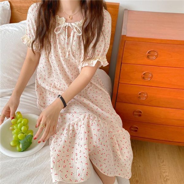 3 color cherry print cotton womens sleepwears nightgowns lace loose short sleeve summer nightdress cute sleepwear clothes homewear y391, Black;red
3 color cherry print cotton womens sleepwears nightgowns lace loose short sleeve summer nightdress cute sleepwear clothes homewear y391, Black;red