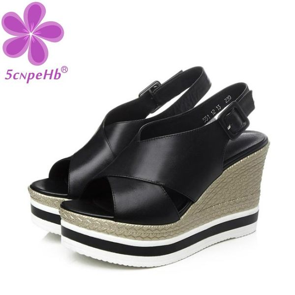 women genuine leather wedge sandals high heel platform anti-slip rubber sole hook and loop buckle open toe girls casual shoes, Black
women genuine leather wedge sandals high heel platform anti-slip rubber sole hook and loop buckle open toe girls casual shoes, Black