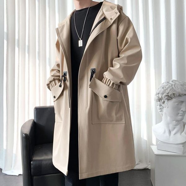 men's trench coats autumn solid color oversized long jacket fashion big pocket hooded male clothing windbreaker, Tan;black
men's trench coats autumn solid color oversized long jacket fashion big pocket hooded male clothing windbreaker, Tan;black