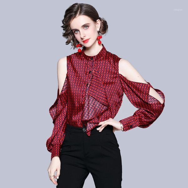 women's blouses & shirts women t-shirt with spring and summer letters pattern stand collar lotus leaf swing hollow out long sleeve off, White
women's blouses & shirts women t-shirt with spring and summer letters pattern stand collar lotus leaf swing hollow out long sleeve off, White
