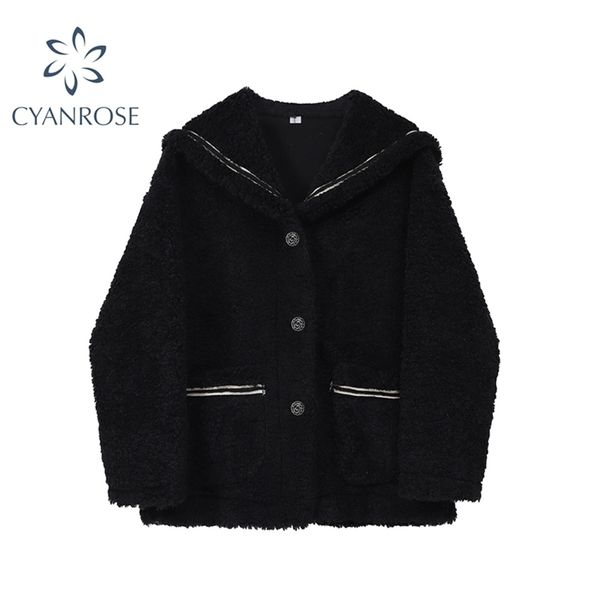 black lambswool jacket women autumn winter zipper casual warm harajuku sheepskin coat female sailor collar vintage outwear 210515, Black;brown
black lambswool jacket women autumn winter zipper casual warm harajuku sheepskin coat female sailor collar vintage outwear 210515, Black;brown