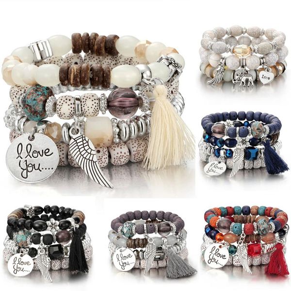 charm bracelets 4pcs/set fashion multilayer crystal lava stone beads wing tassel & bangles pulseras mujer jewelry for women gift, Golden;silver
charm bracelets 4pcs/set fashion multilayer crystal lava stone beads wing tassel & bangles pulseras mujer jewelry for women gift, Golden;silver