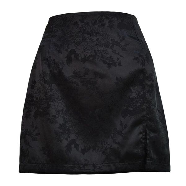 women's summer elegant jacquard satin short skirt high waist mini retro zipper skirts, Black
women's summer elegant jacquard satin short skirt high waist mini retro zipper skirts, Black