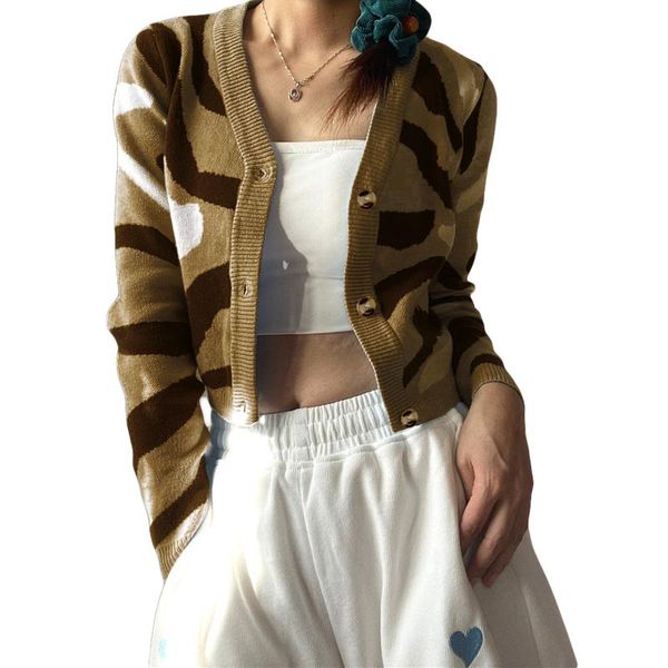 women's knits & tees 2021 button down cropped cardigan long sleeve abstract print knit sweater for home wear leisure time, White
women's knits & tees 2021 button down cropped cardigan long sleeve abstract print knit sweater for home wear leisure time, White