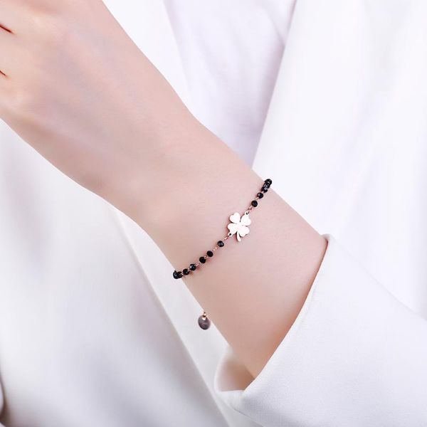 charm bracelets rose gold clover stainless steel women's black crystal beads chain bracelet fashion jewelry 2021, Golden;silver
charm bracelets rose gold clover stainless steel women's black crystal beads chain bracelet fashion jewelry 2021, Golden;silver