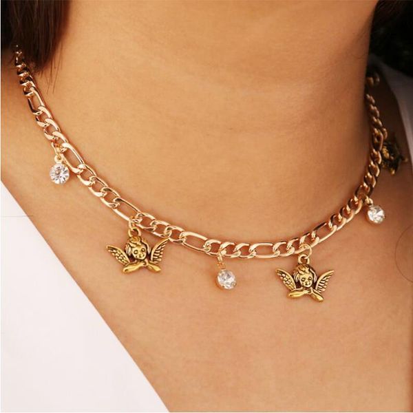 pendant necklaces vintage zircon cute angel charms chokers for women bohemia titanium steel chain fashion creativity jewelry p54, Silver
pendant necklaces vintage zircon cute angel charms chokers for women bohemia titanium steel chain fashion creativity jewelry p54, Silver