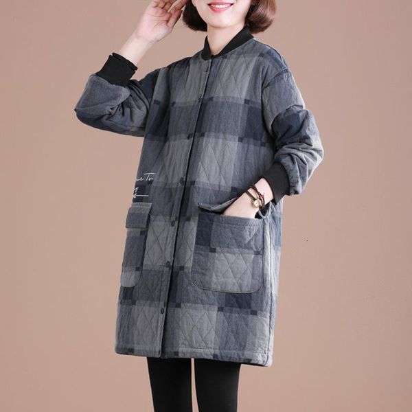 Cotton quilted women's clothes Autumn superior winter length medium jacket oversize chess outwear, Black
Cotton quilted women's clothes Autumn superior winter length medium jacket oversize chess outwear, Black