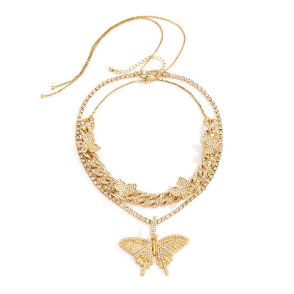 pendant necklaces crystal rhinestone butterfly necklace set cuban link chain choker women hip hop jewelry, Silver
pendant necklaces crystal rhinestone butterfly necklace set cuban link chain choker women hip hop jewelry, Silver