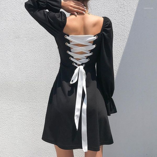 casual dresses black flare sleeve a-line dress vintage open back lace up long square neck, Black;gray
casual dresses black flare sleeve a-line dress vintage open back lace up long square neck, Black;gray