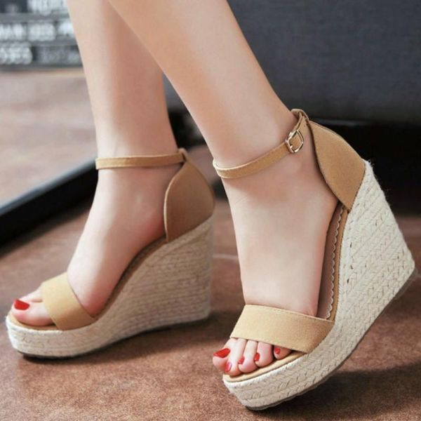 womens classic wedge sandals shoes elevated espadrille singel strap summer parties dress, Black