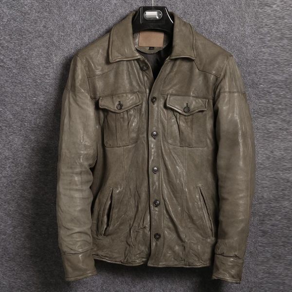 light brown men japan style casual leather jacket single breasted genuine sheepskin spring slim fit fashion natural coat men's & faux, Black
light brown men japan style casual leather jacket single breasted genuine sheepskin spring slim fit fashion natural coat men's & faux, Black