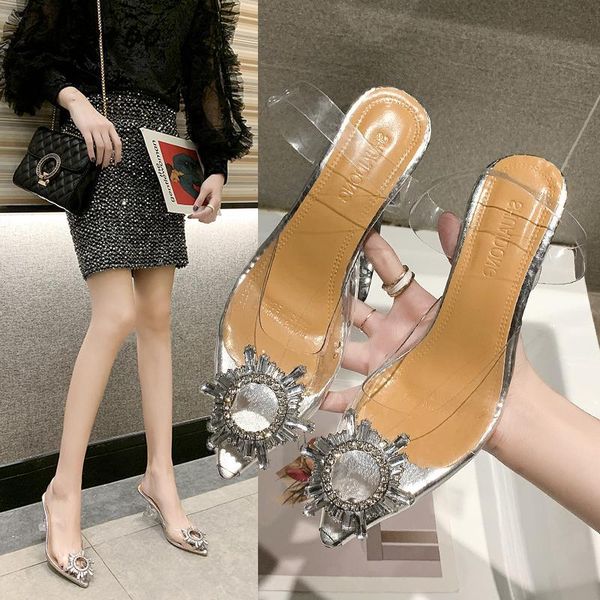 women's high heels 2021 summer thin fashion transparent sandals and slippers dress wedding shoes wild, Black
women's high heels 2021 summer thin fashion transparent sandals and slippers dress wedding shoes wild, Black