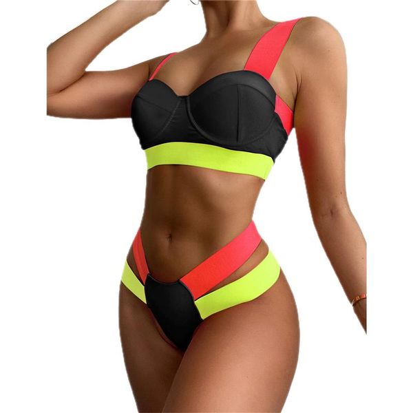women's swimwear 2021 fashion trend contrast color bikini sleeveless tank briefs swimsuit classic hollow bare midriff 2pcs set, White;black
women's swimwear 2021 fashion trend contrast color bikini sleeveless tank briefs swimsuit classic hollow bare midriff 2pcs set, White;black