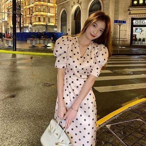 french style retro elegant goddess temperament polka-dot long dress summer p0809, Black;gray
french style retro elegant goddess temperament polka-dot long dress summer p0809, Black;gray
