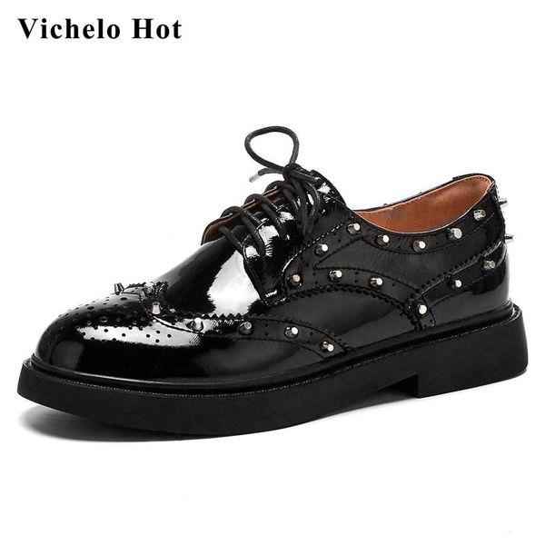 dress shoes vichelo genuine leather round toe med heels rivet decorations british school young lady lace up breathable women pumps l61, Black
dress shoes vichelo genuine leather round toe med heels rivet decorations british school young lady lace up breathable women pumps l61, Black