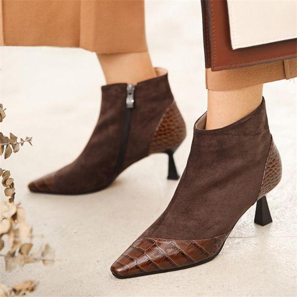 boots 2021 spring/autumn patchwork cow leather flock small square toe stiletto high heels women fashion ankle botas mujer, Black
boots 2021 spring/autumn patchwork cow leather flock small square toe stiletto high heels women fashion ankle botas mujer, Black