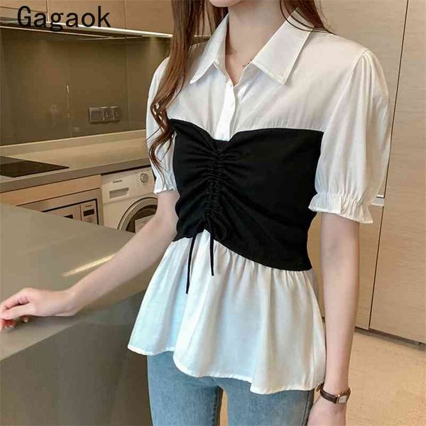 women office lady spliced fake two shirt summer solid lapel short puff sleeve lace up chic wild and blouses 210531, White
women office lady spliced fake two shirt summer solid lapel short puff sleeve lace up chic wild and blouses 210531, White
